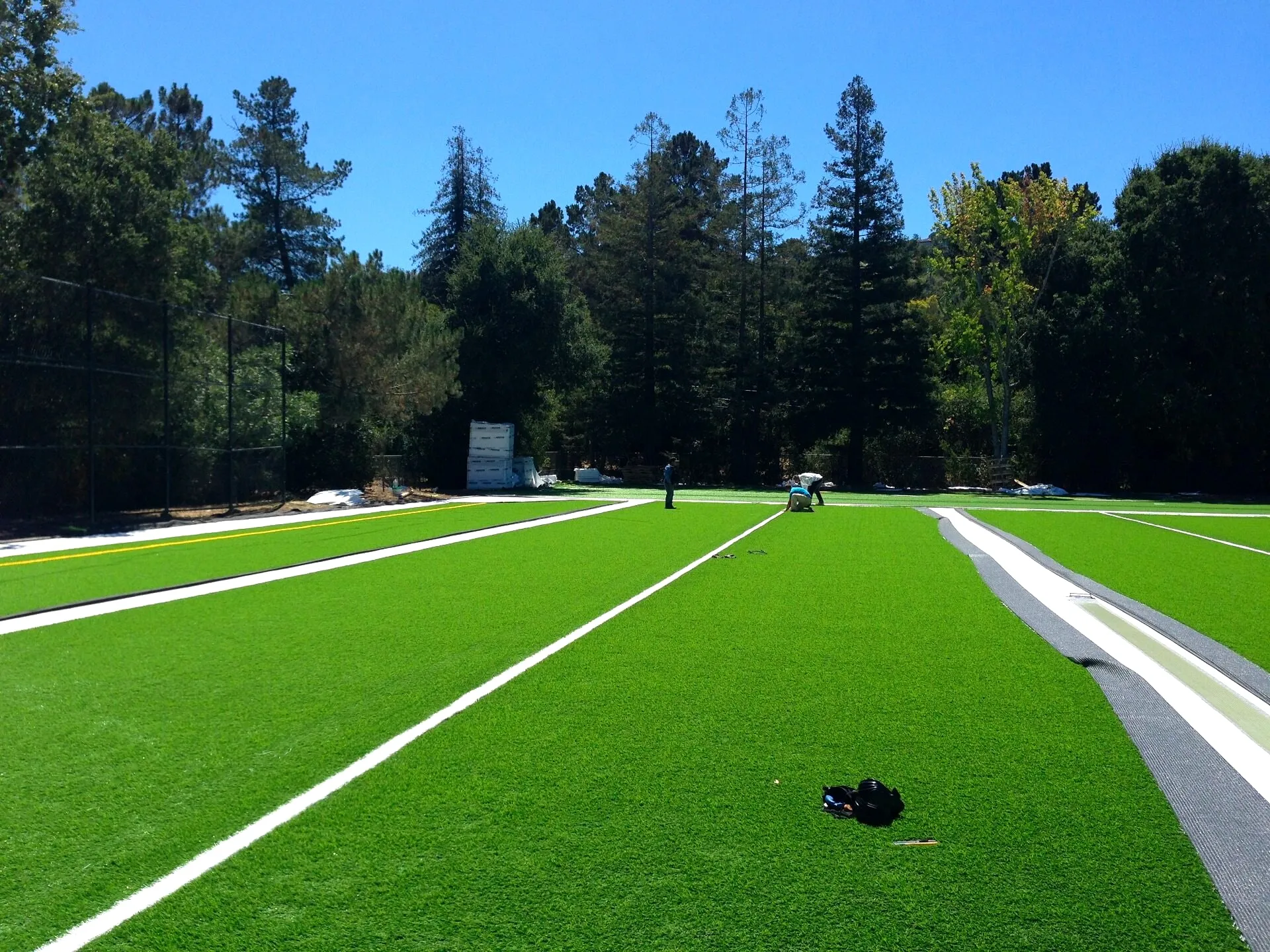Synthetic turf field with fresh lines